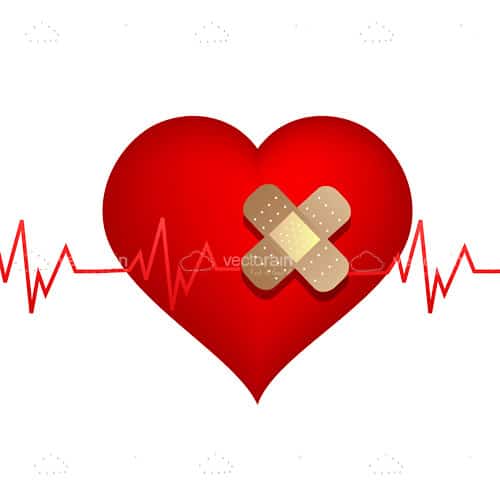 Abstract Red Heart with Plaster and Cardiogram Abstract Red Heart with Plaster and Cardiogram
